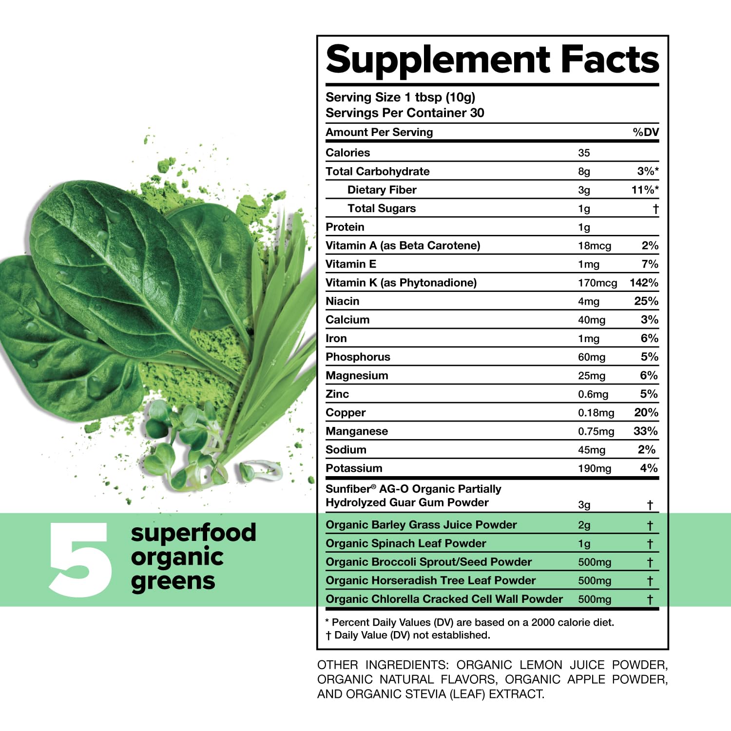 Polvo Daily Greens con superalimentos variados