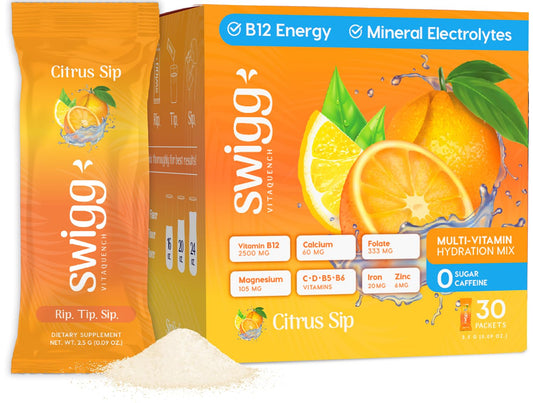 Polvo electrolitos Citrus Sip en caja y sobre - multivitamínico natural.