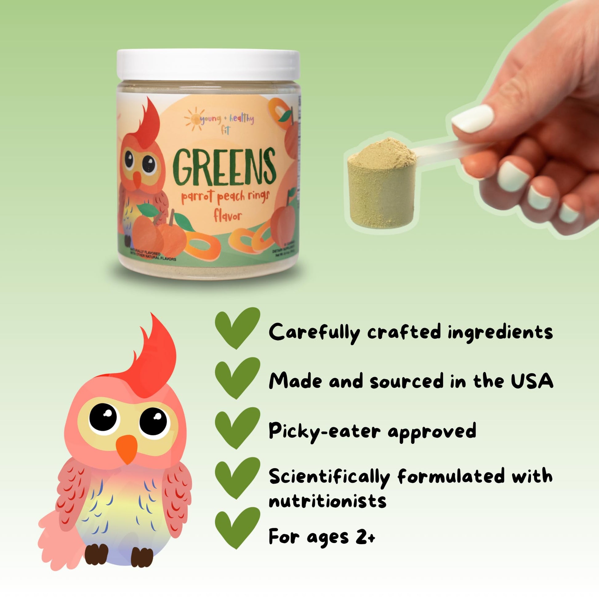 Polvo greens infantil Young Healthy Fit para mejor nutrición diaria