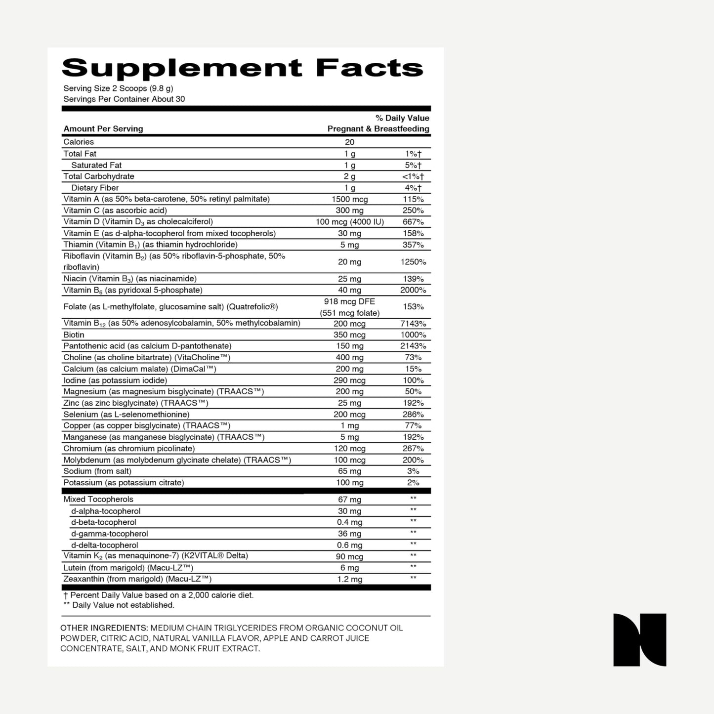 Polvo multivitamínico Needed con colina apoyo prenatal