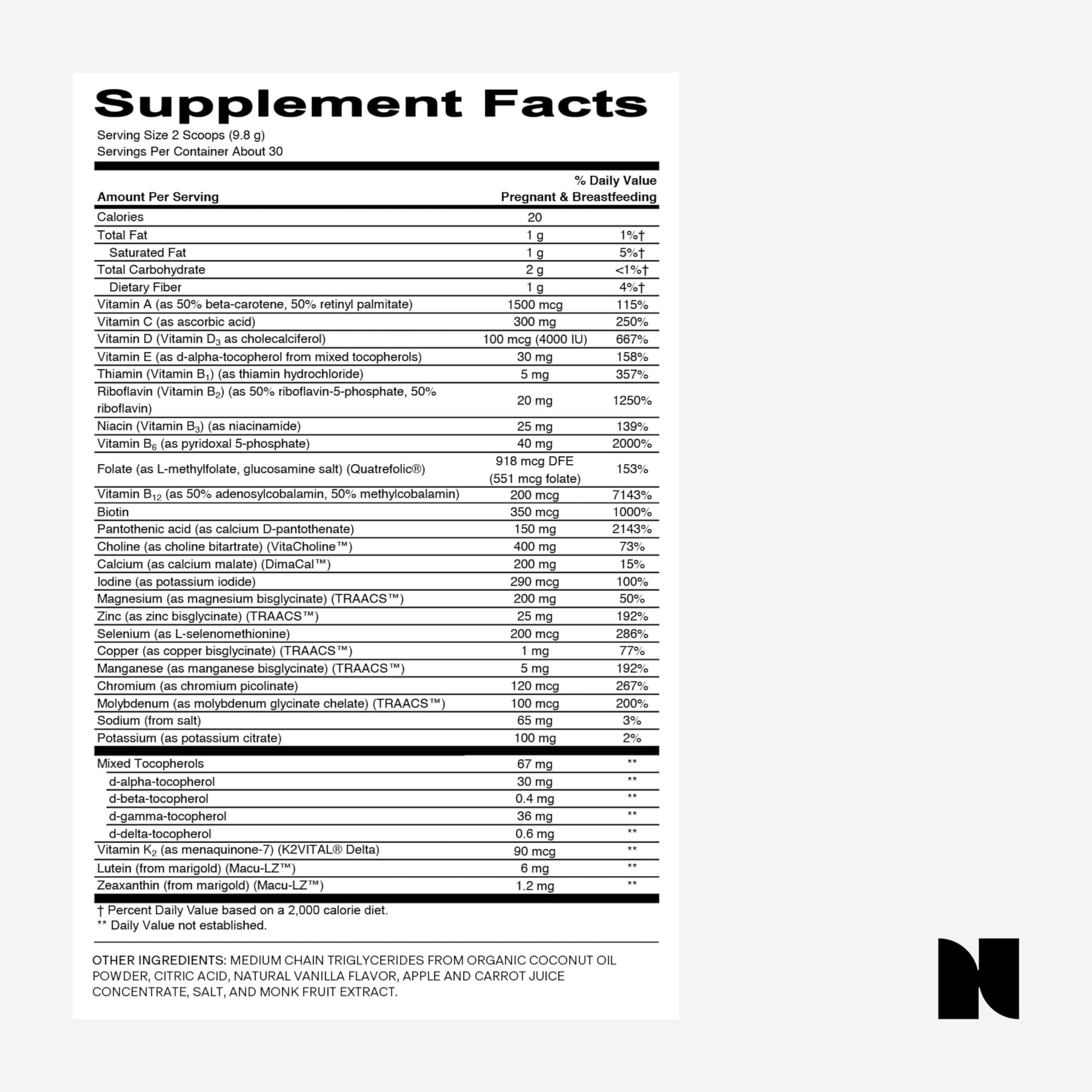 Polvo multivitamínico Needed con colina apoyo prenatal