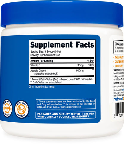 Polvo natural Nutricost vitamina C sin gluten no transgénico