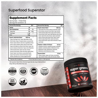 Polvo nutritivo NutraChamps Super Greens ingredientes orgánicos
