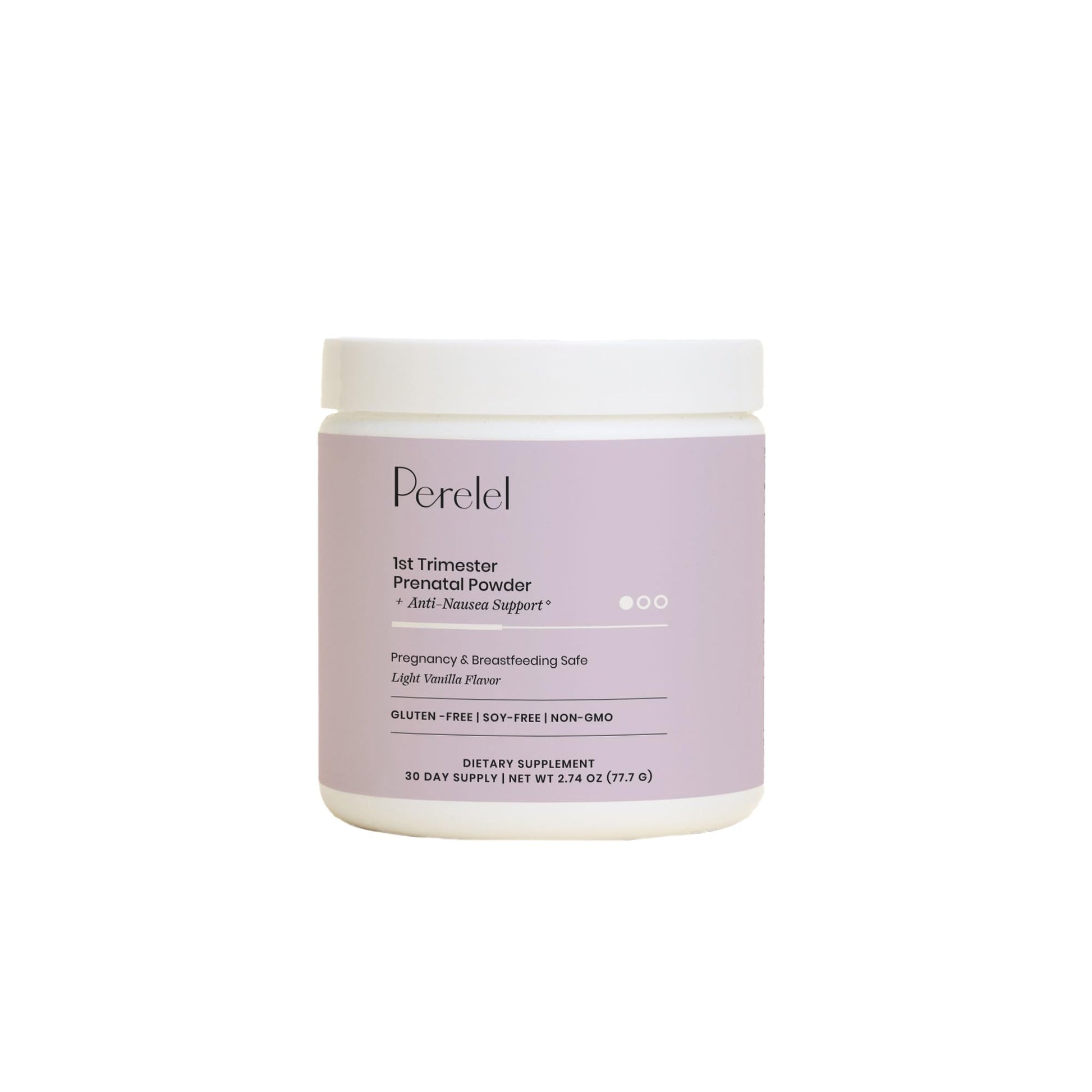 Polvo prenatal primer trimestre Perelel en envase
