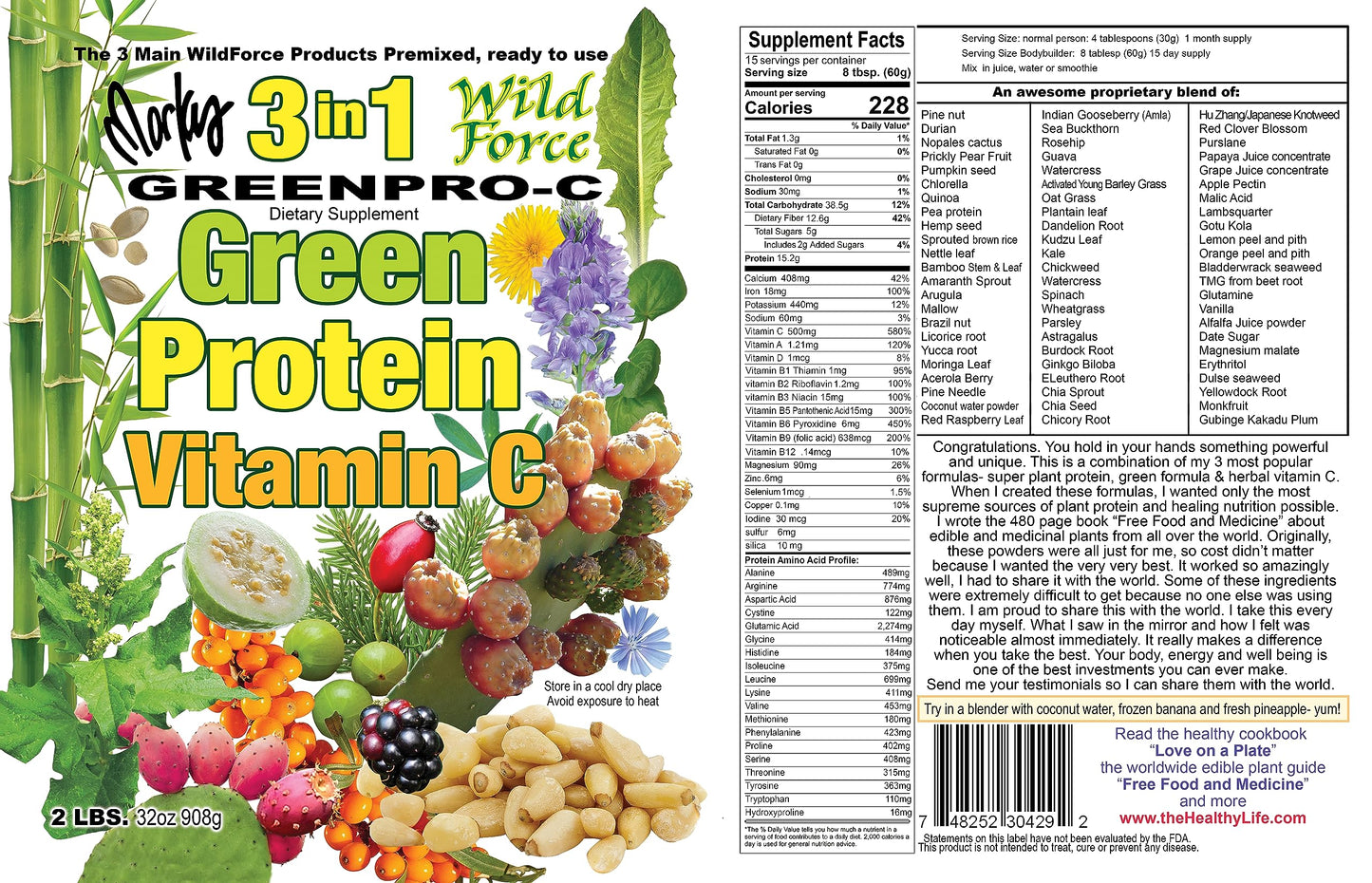 Polvo de proteína vegetal y vitamina C Wild Force GreenPro-C