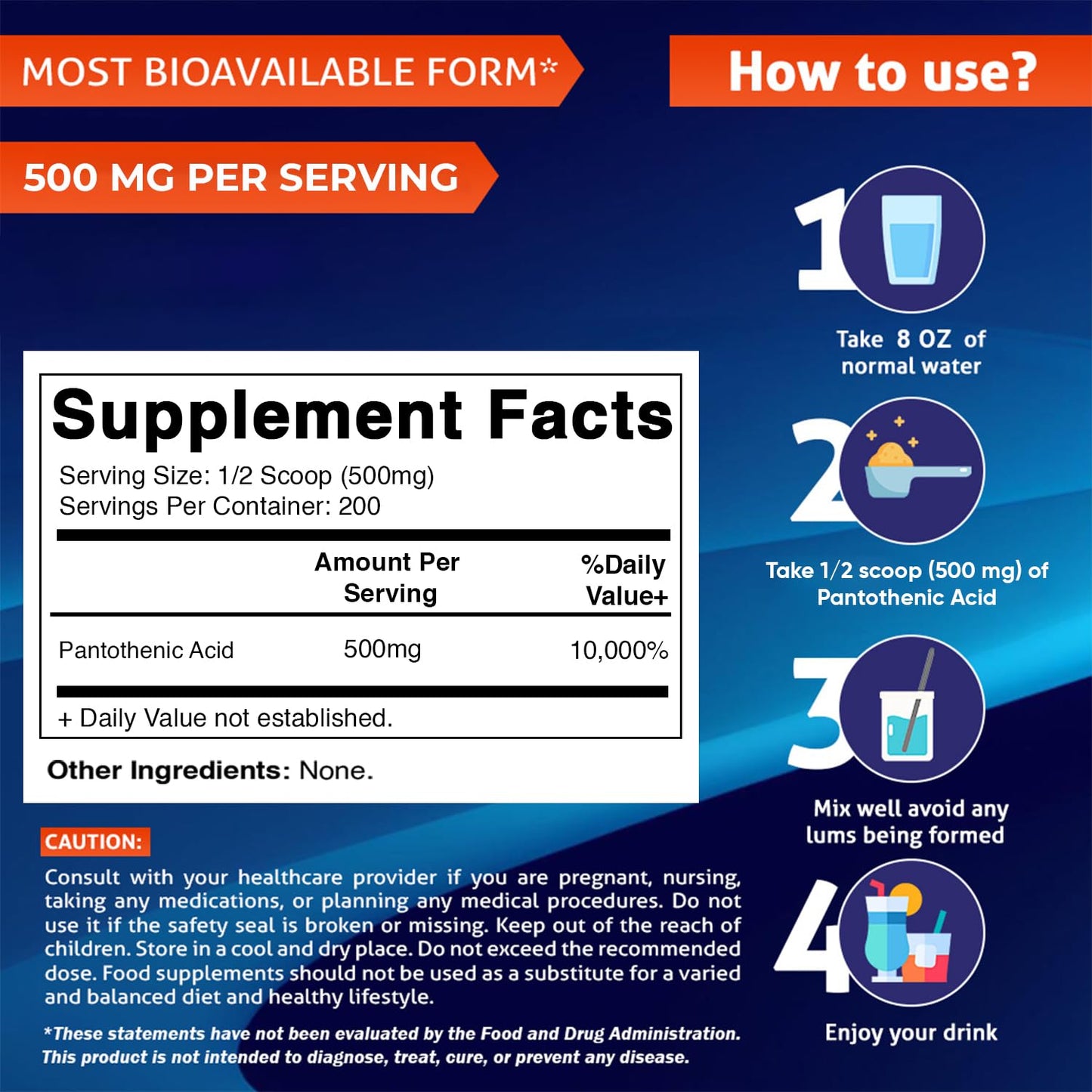 Polvo puro de Vitamatic Vitamina B5 en envase