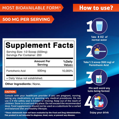 Polvo puro de Vitamatic Vitamina B5 en envase