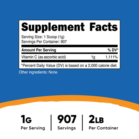 Polvo puro de vitamina c Nutricost 2 libras