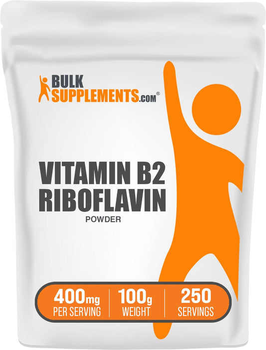 Polvo de riboflavina vitamina b2 400mg empaque frontal BulkSupplements