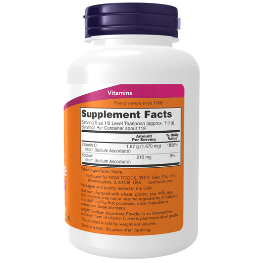 Polvo tamponado de vitamina C NOW Foods ascorbato de sodio