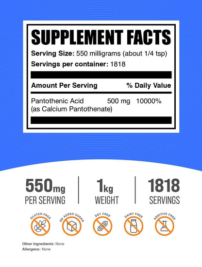 Polvo vitamina B5 BulkSupplements vista lateral saco