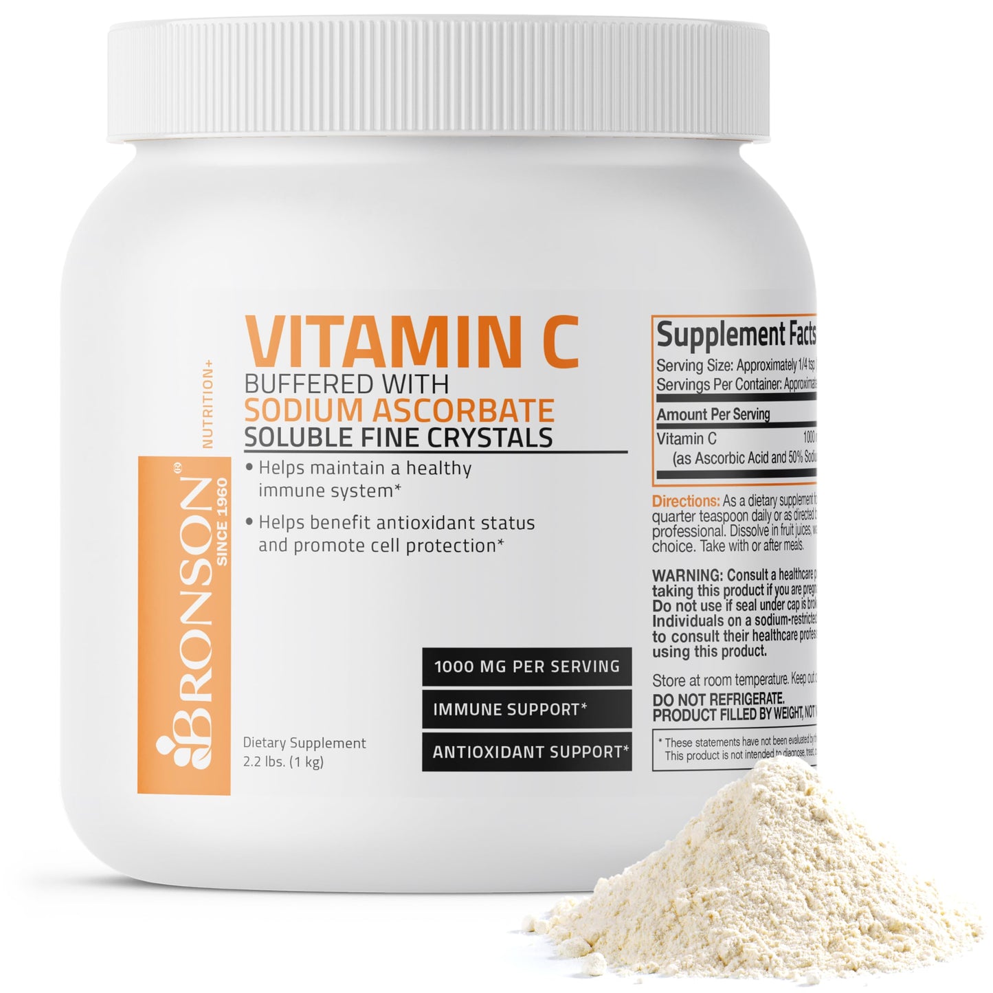 Polvo vitamina C bufferada Bronson 1 kilogramo envase