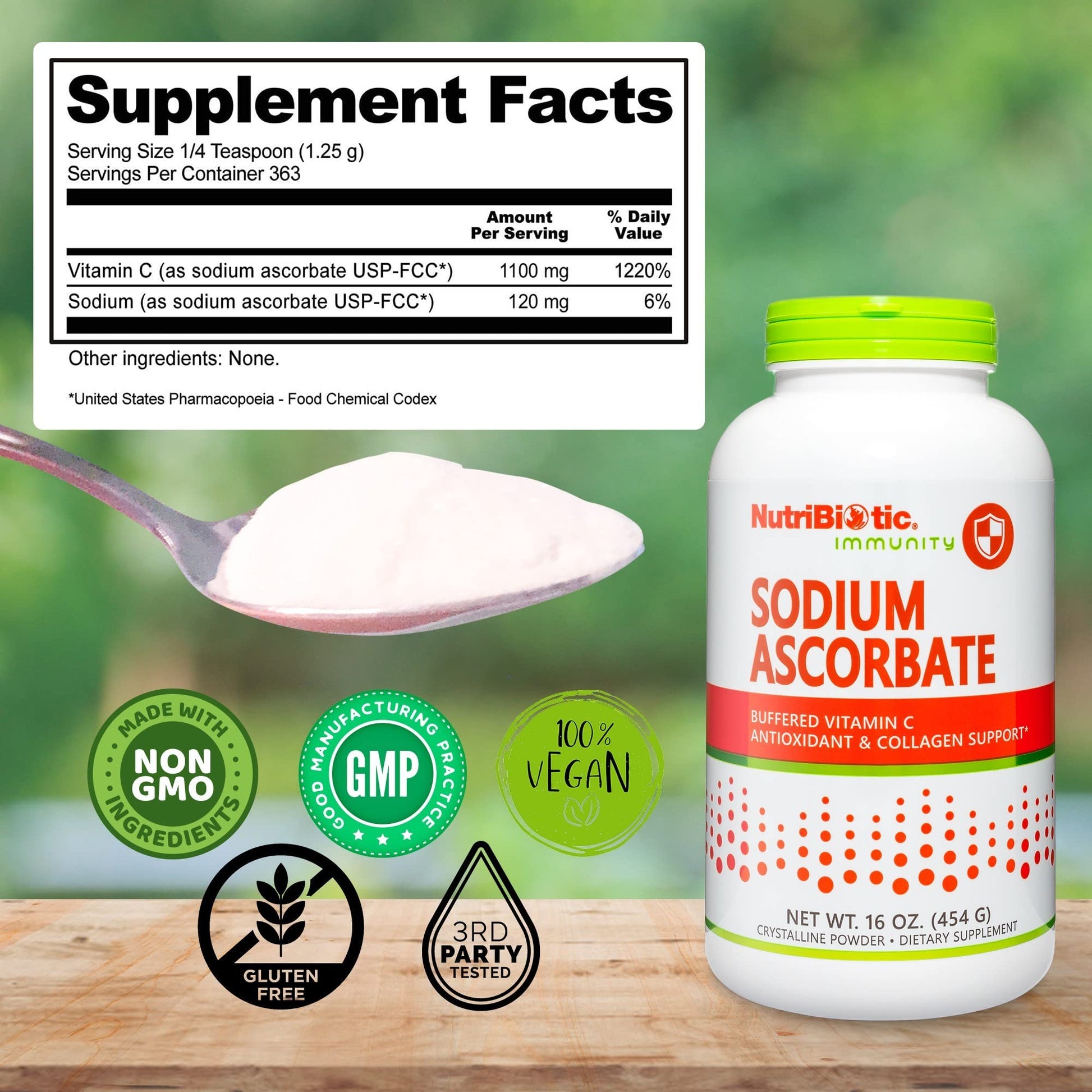 Polvo vitamina c bufferado NutriBiotic soporta sistema inmune