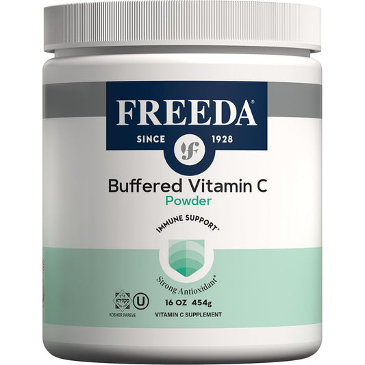 Polvo vitamina C bufferizada Freeda 16 oz empaque frontal