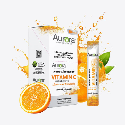 Polvo vitamina C liposomal Aurora Nutrascience 10 sobres sabor naranja