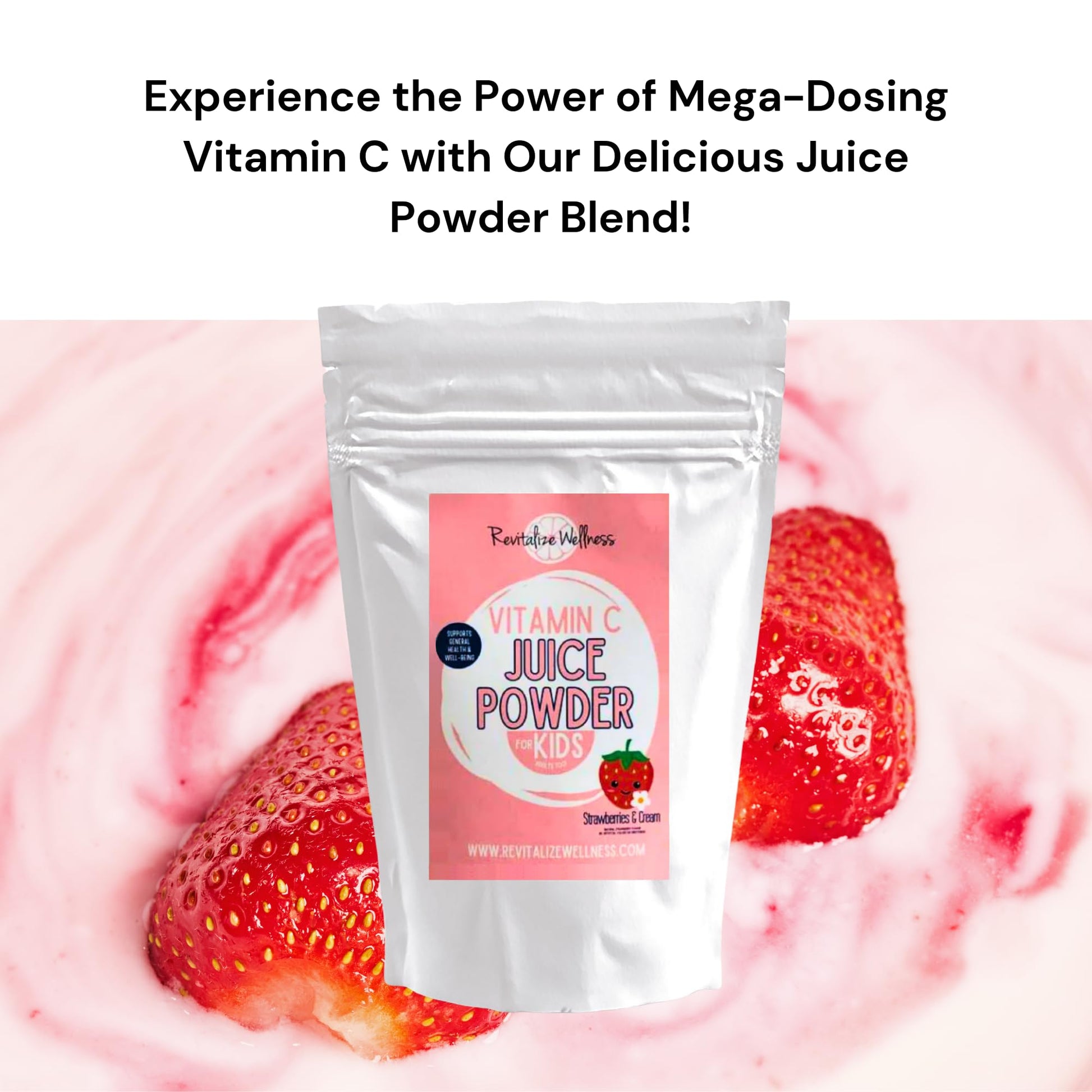 Polvo vitamina C apto para niños y familia sabor fresa crema