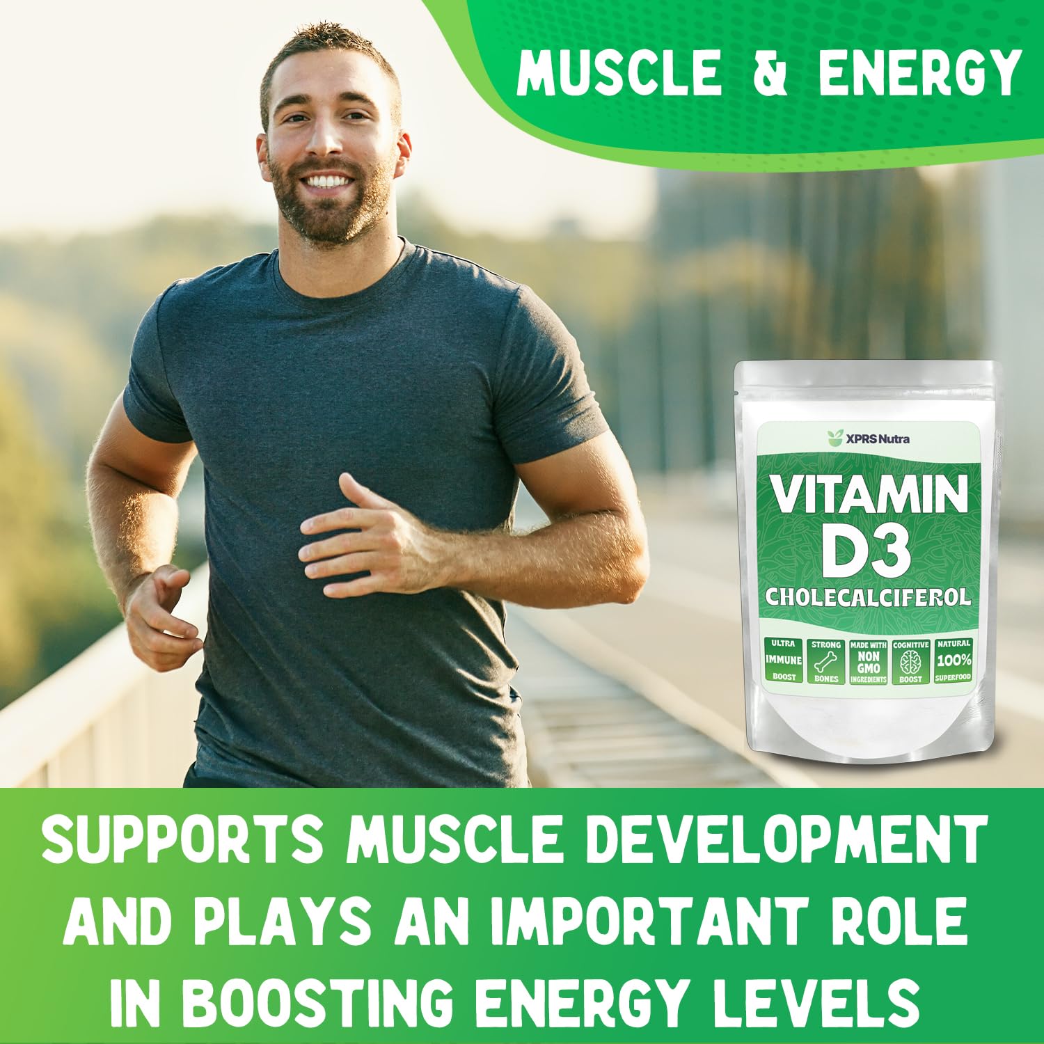Polvo vitamina d3 XPRS Nutra presentación frontal