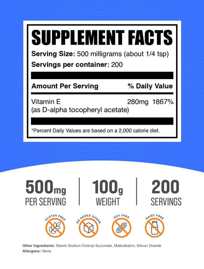 Polvo vitamina E d-alfa tocoferol 400 ui supplemento nutricional