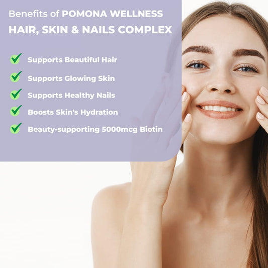 Pomona Wellness frasco de suplemento con biotina 5000mcg