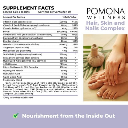 Pomona Wellness suplemento 60 tabletas paquete doble para cabellos