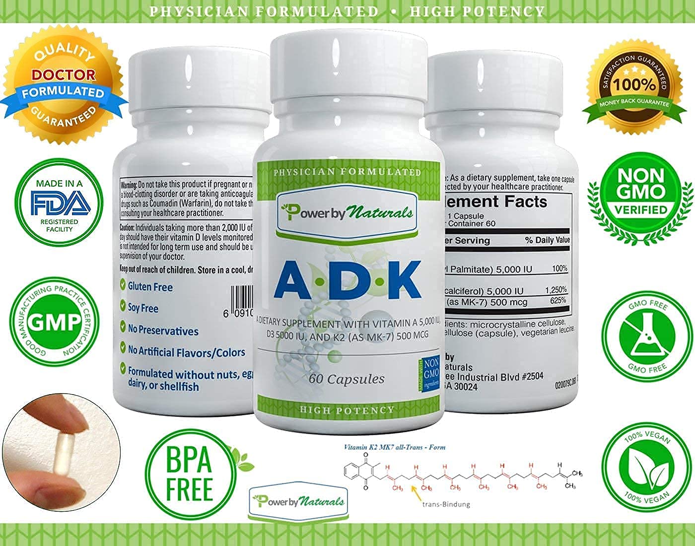 Frasco y tapa gotas líquidas Power By Naturals vitamina D3