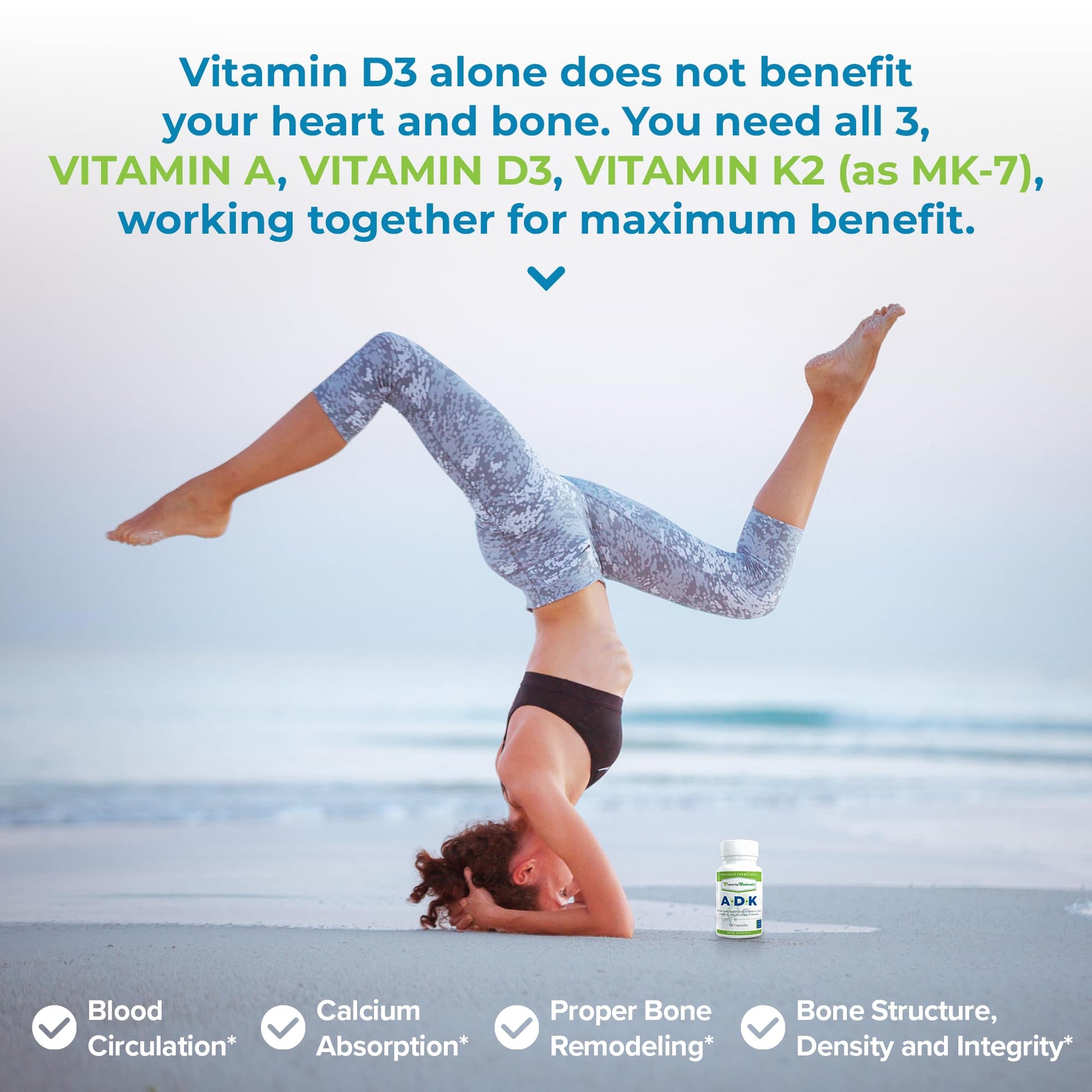 Power By Naturals suplemento vitaminas ADK paquete 60 capsulas