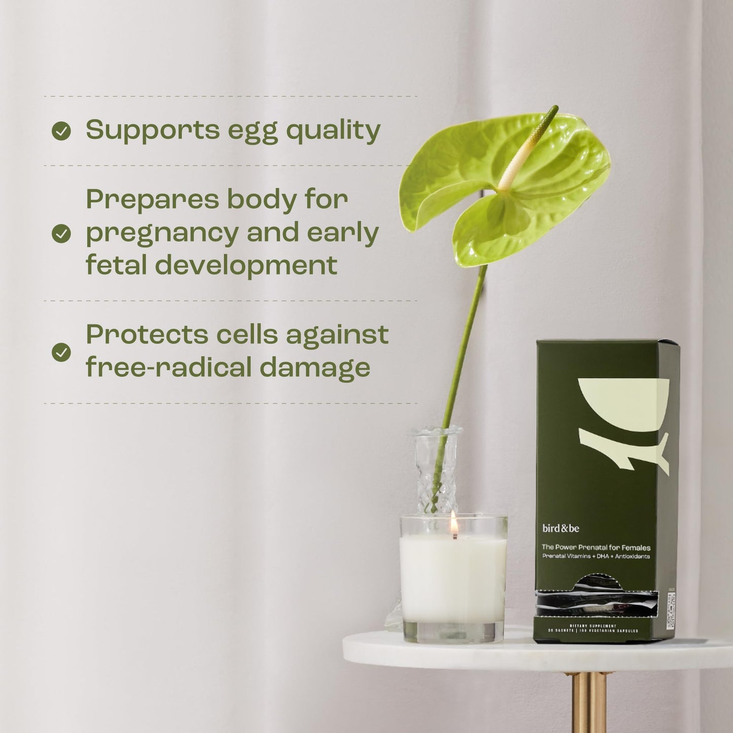 Power Prenatal birdandbe caja y cápsulas para fertilidad femenina