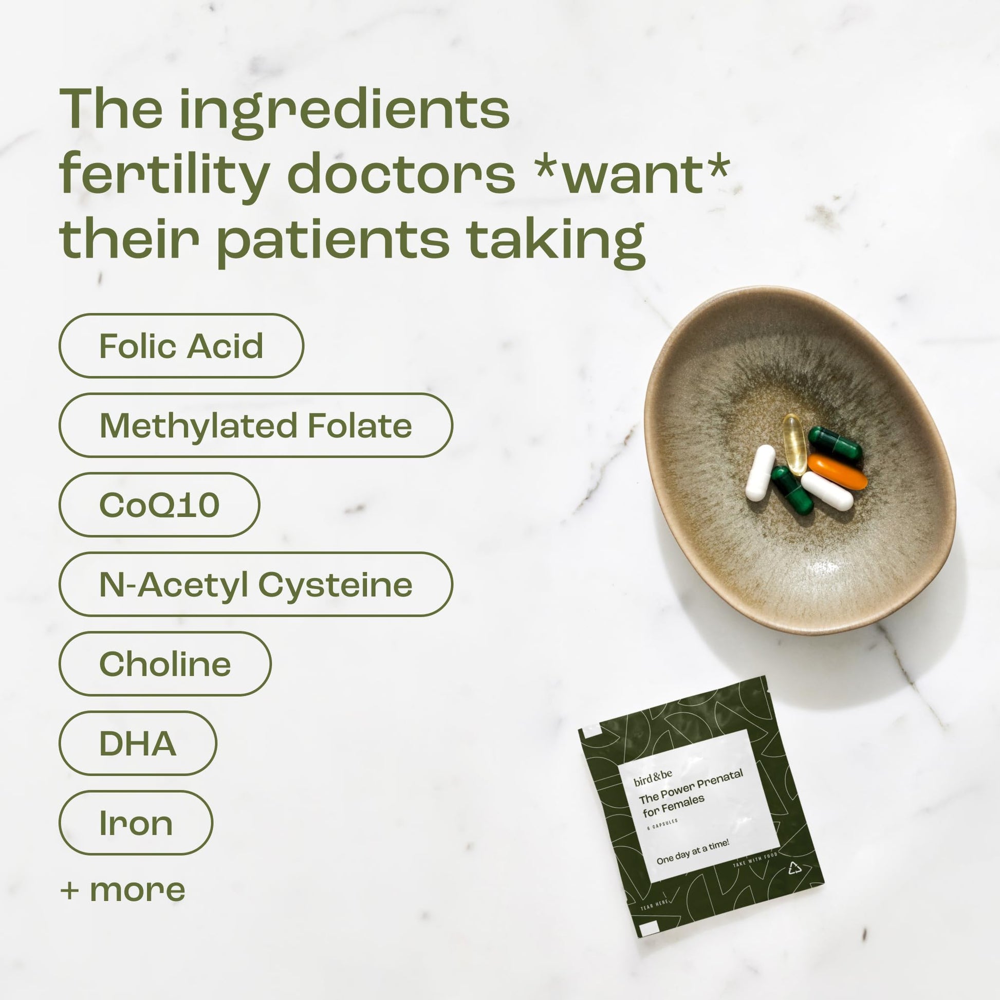 Suplemento Power Prenatal birdandbe frasco con cápsulas