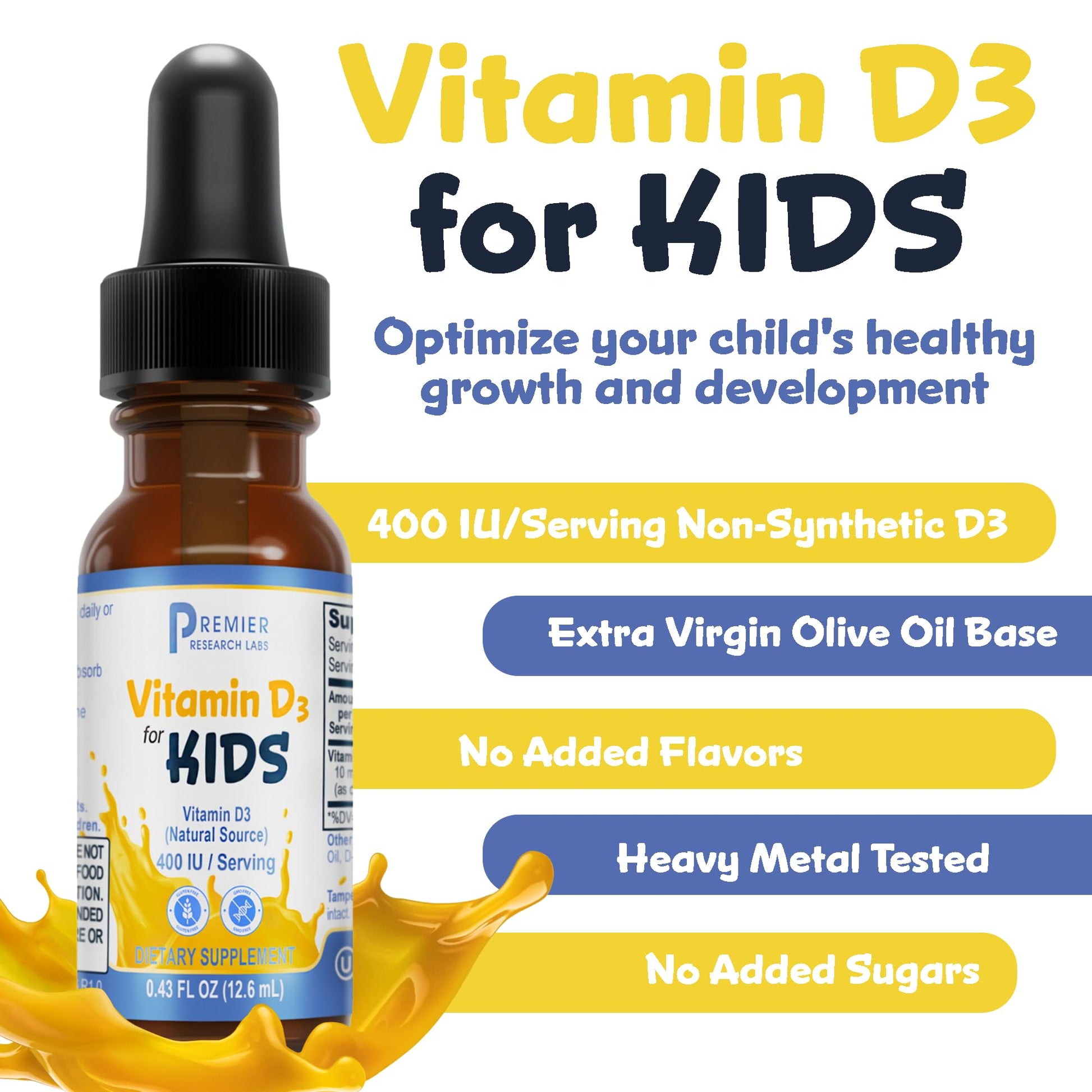 Botella vitaminas D gotas líquidas Premier Research Labs niños