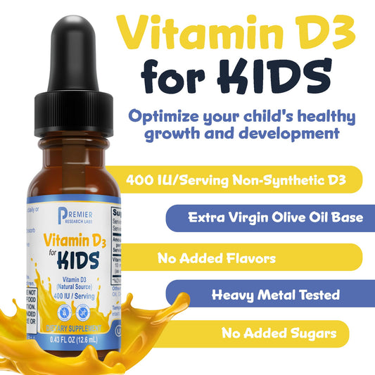 Botella vitaminas D gotas líquidas Premier Research Labs niños