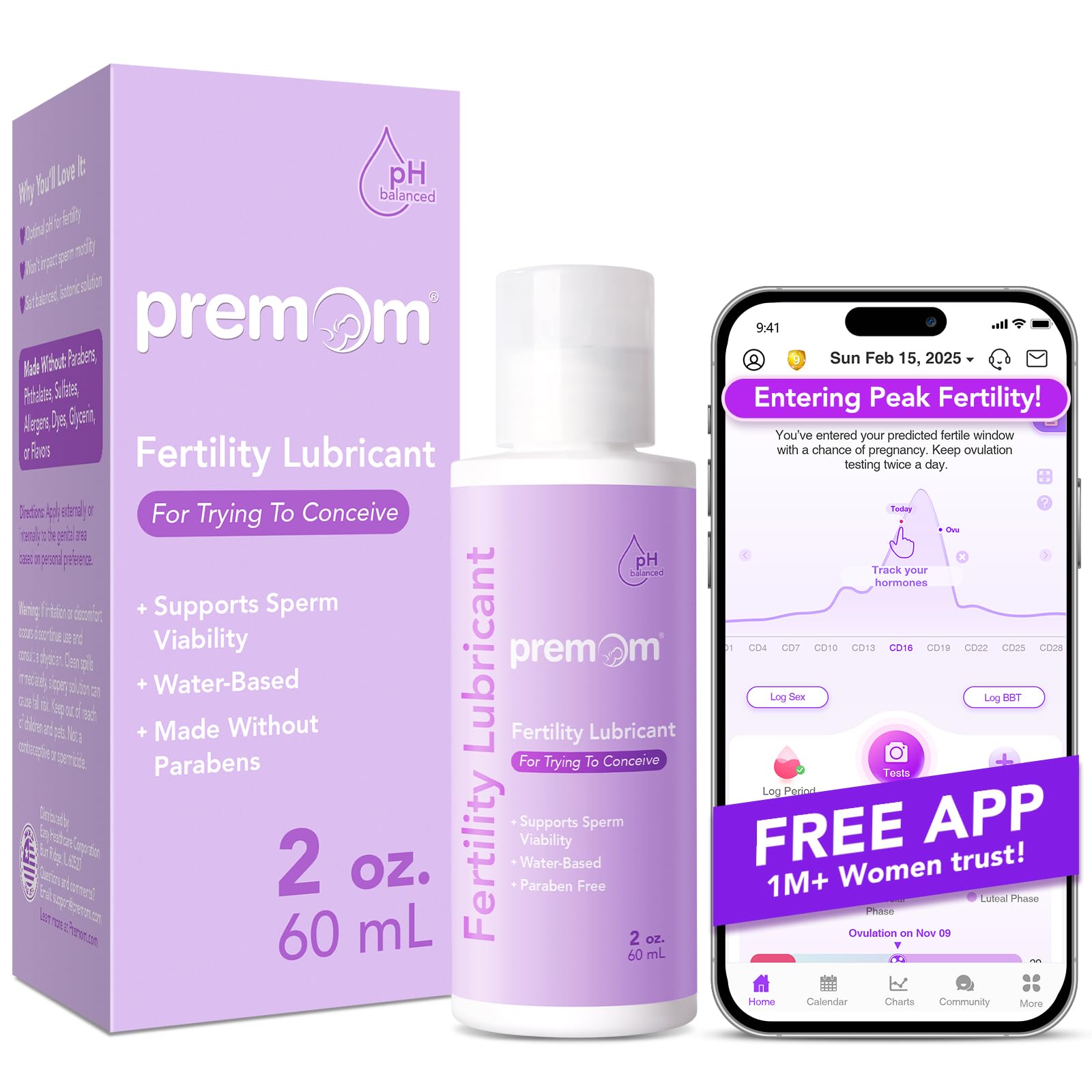 Premom suplemento para fertilidad con probióticos y lubricante