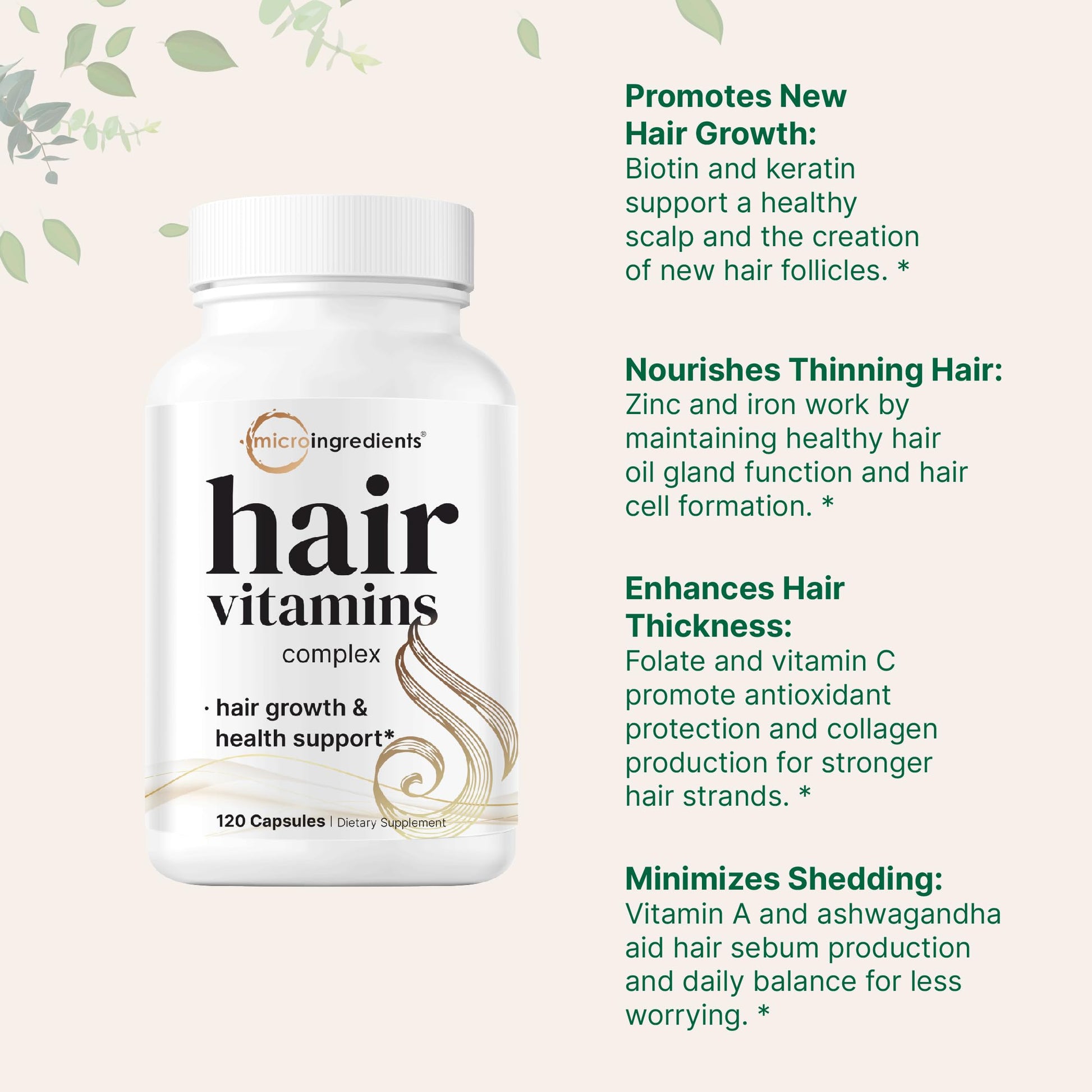 Presentación 120 cápsulas vitaminas para cabello grosor y crecimiento