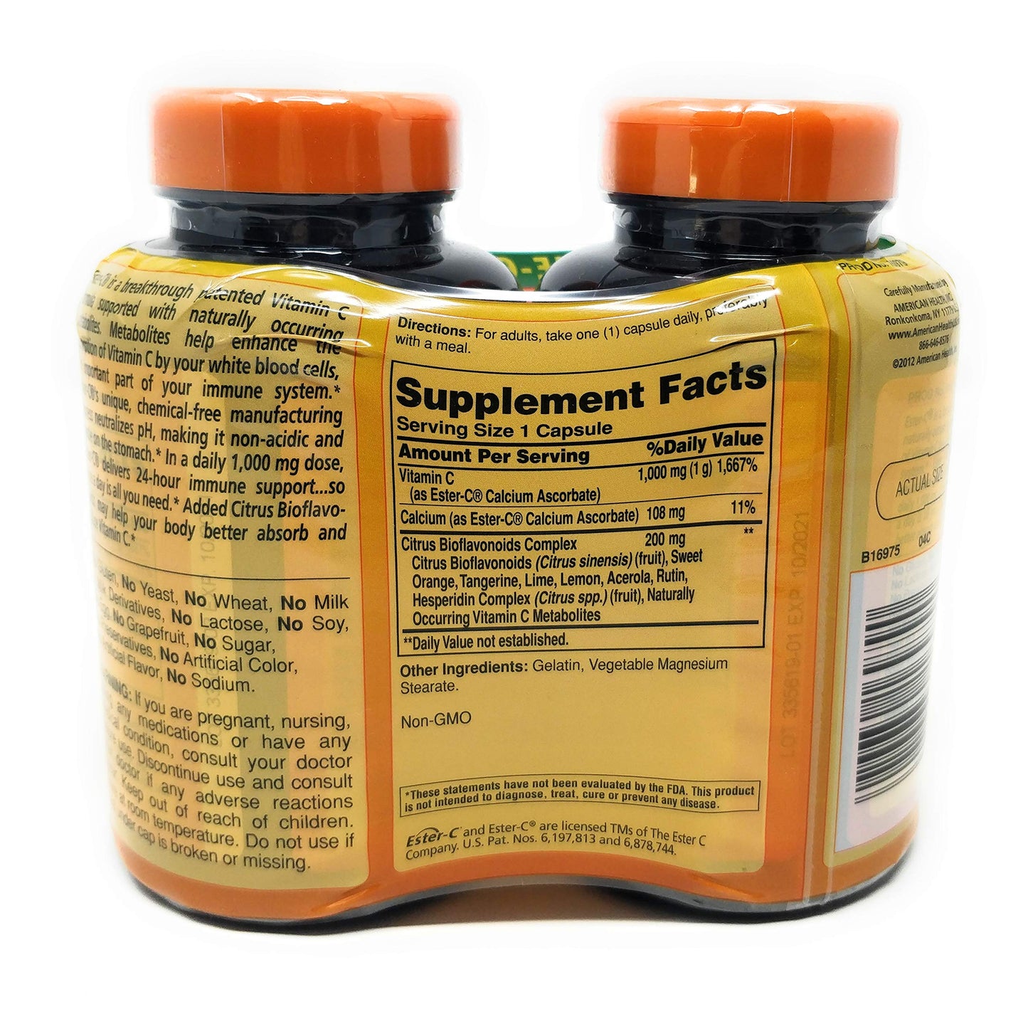 Presentación Ester-C 1000 mg en frasco con 180 cápsulas