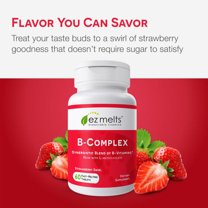 Presentación EZ Melts vitaminas B complex con sabor fresa
