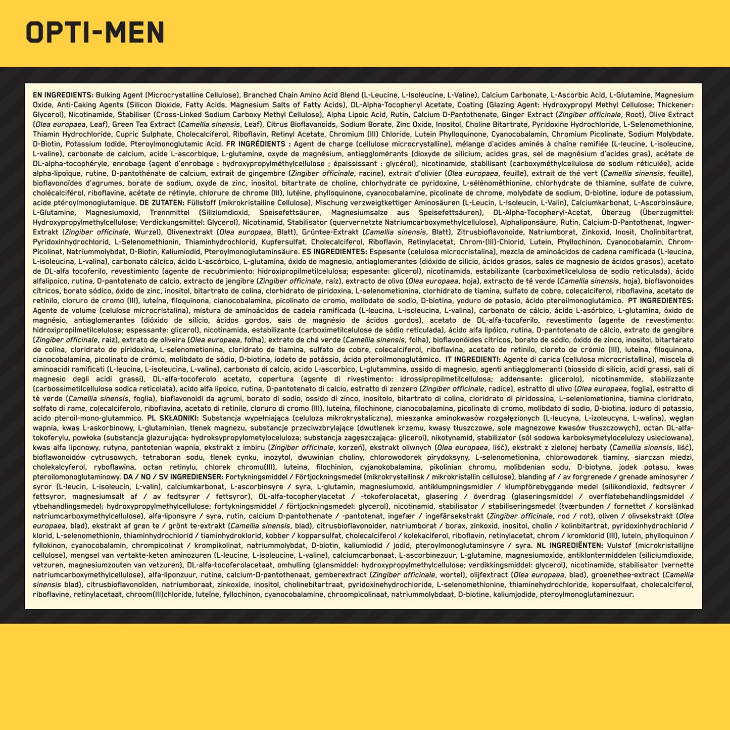 Presentación del frasco Opti-Men para hombres activos