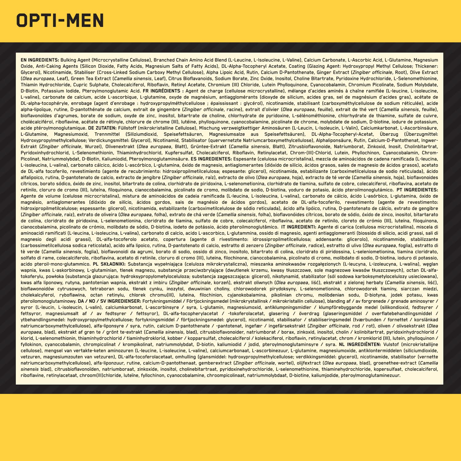Presentación del frasco Opti-Men para hombres activos