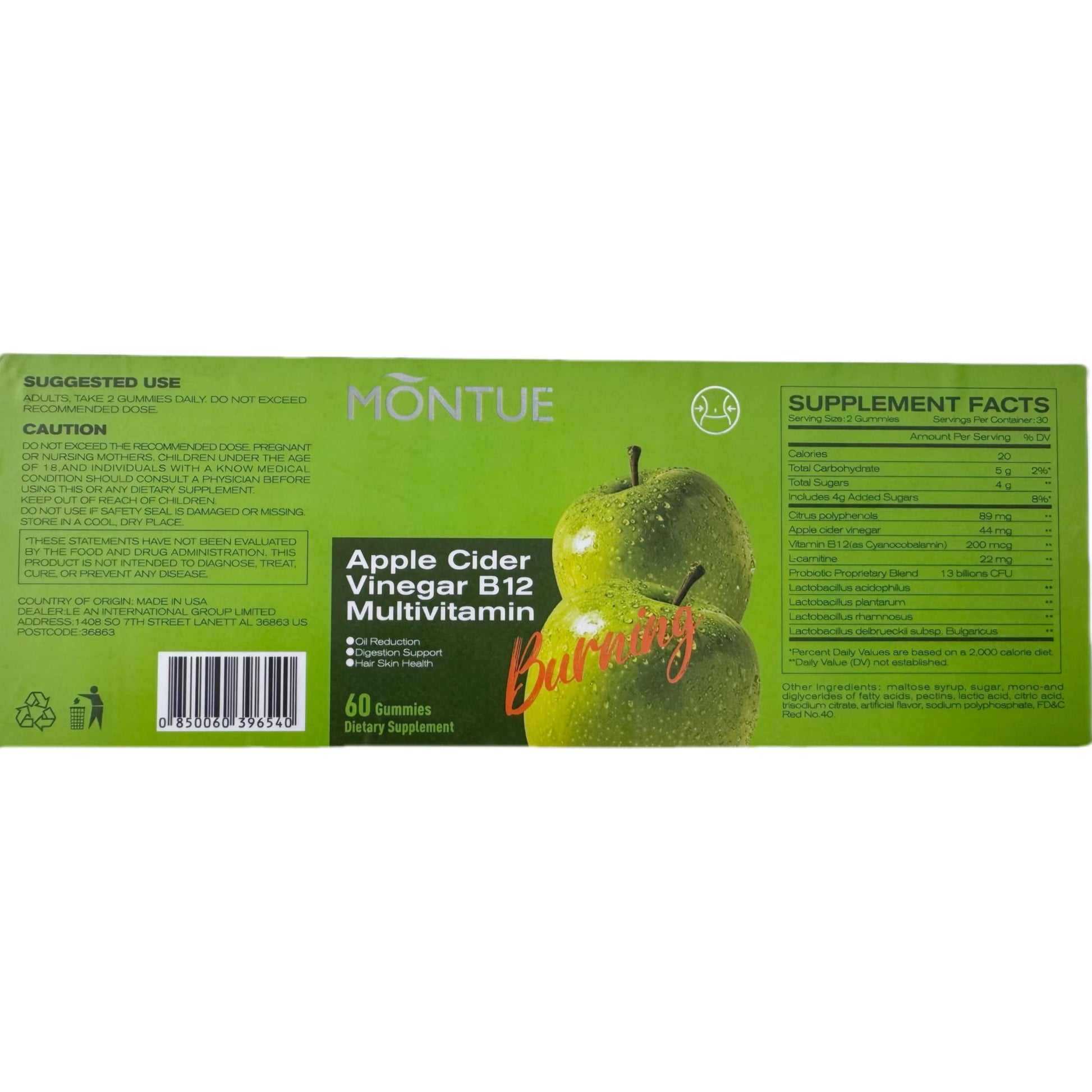 Caja de presentación de gomitas Montue B12 multivitamina.