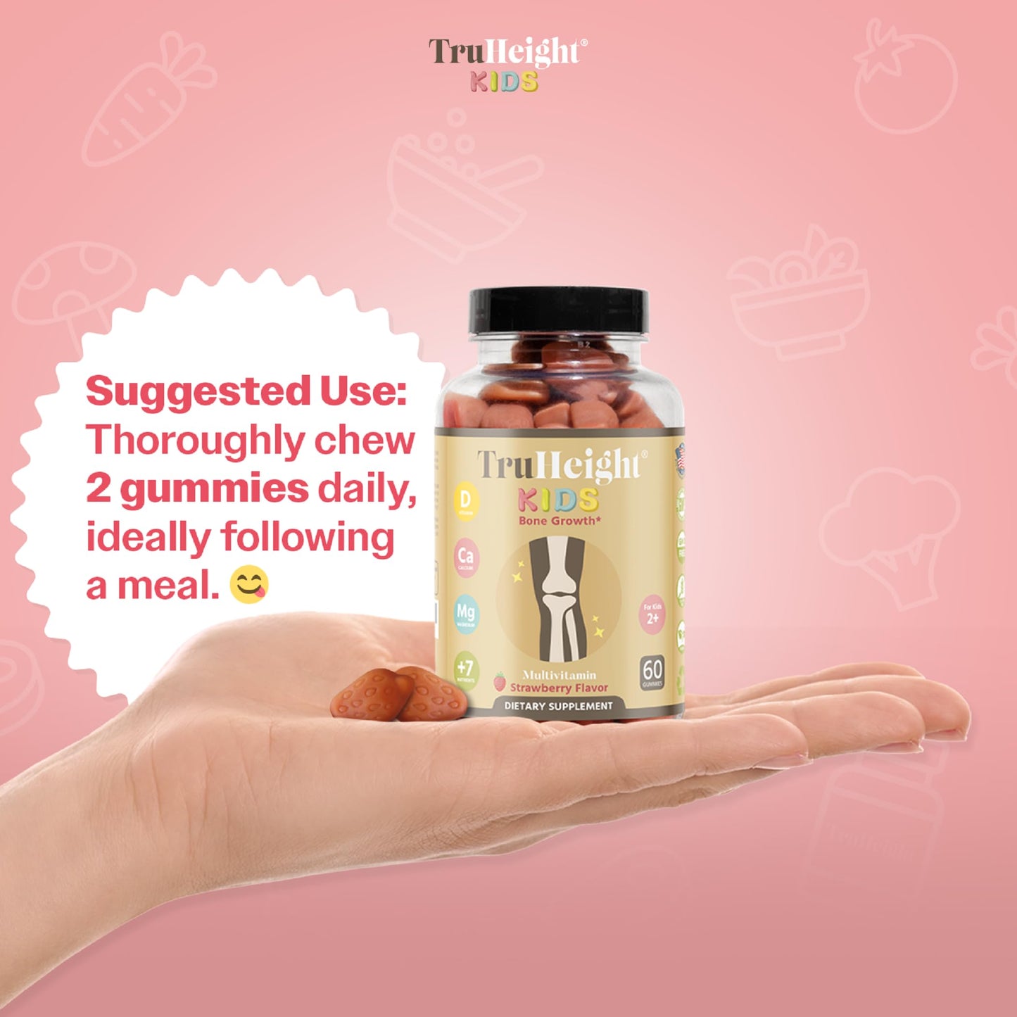 Presentación de gomitas multivitaminicas dentro de mano