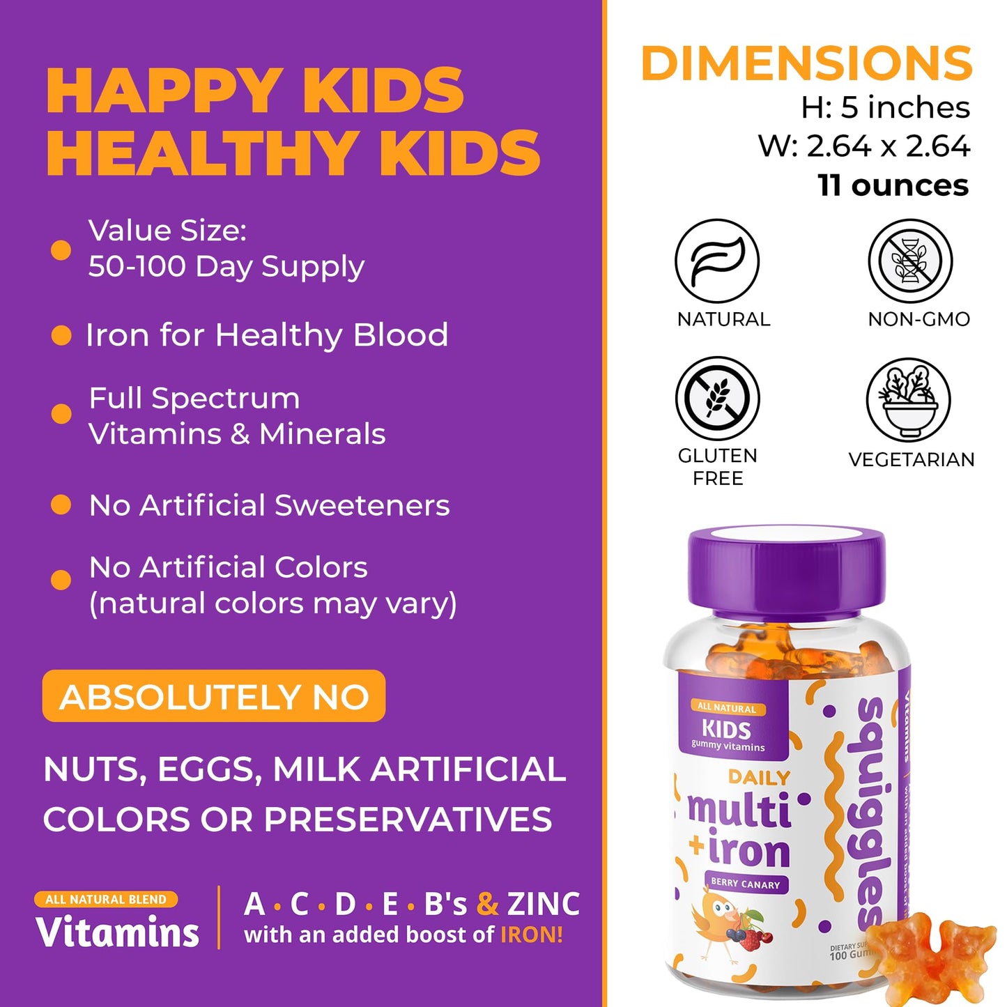 Presentación gomitas multivitamínicas Squiggles sabor bayas