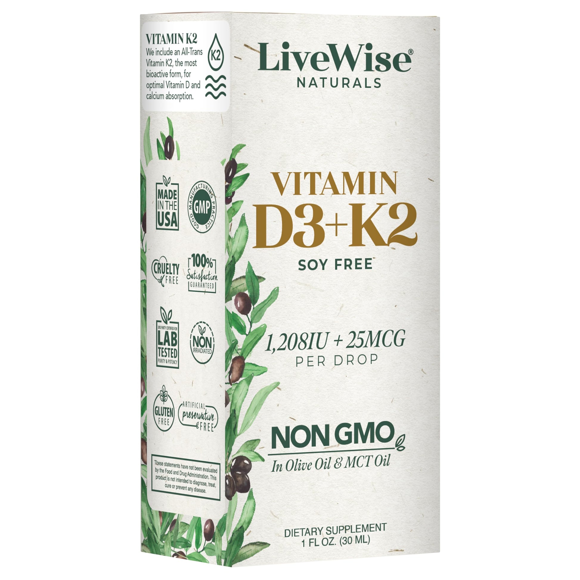 Presentación gotas Vitamina D3 con K2 Live Wise Naturals