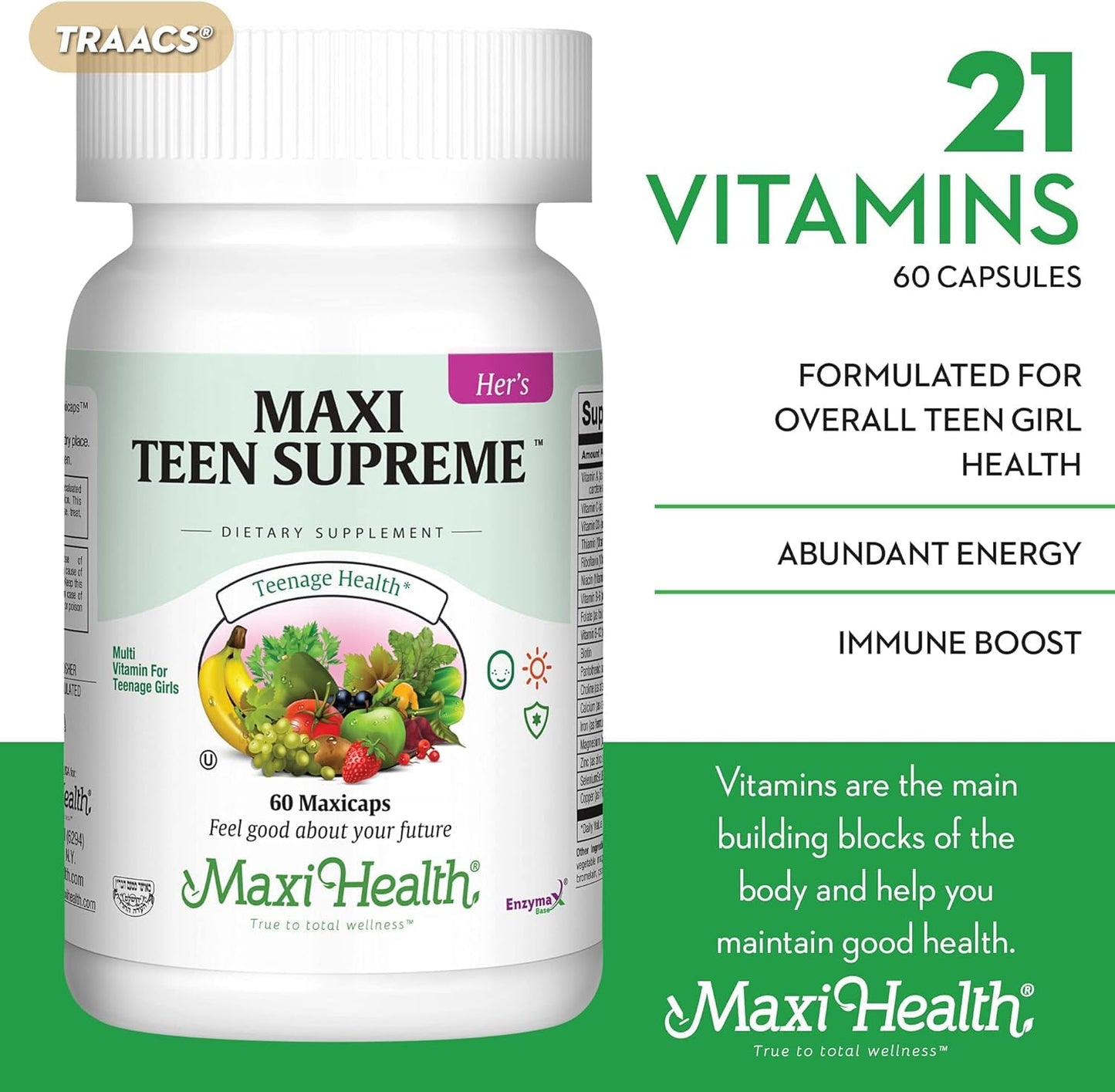 Presentación de Maxi Health multivitaminas para chicas