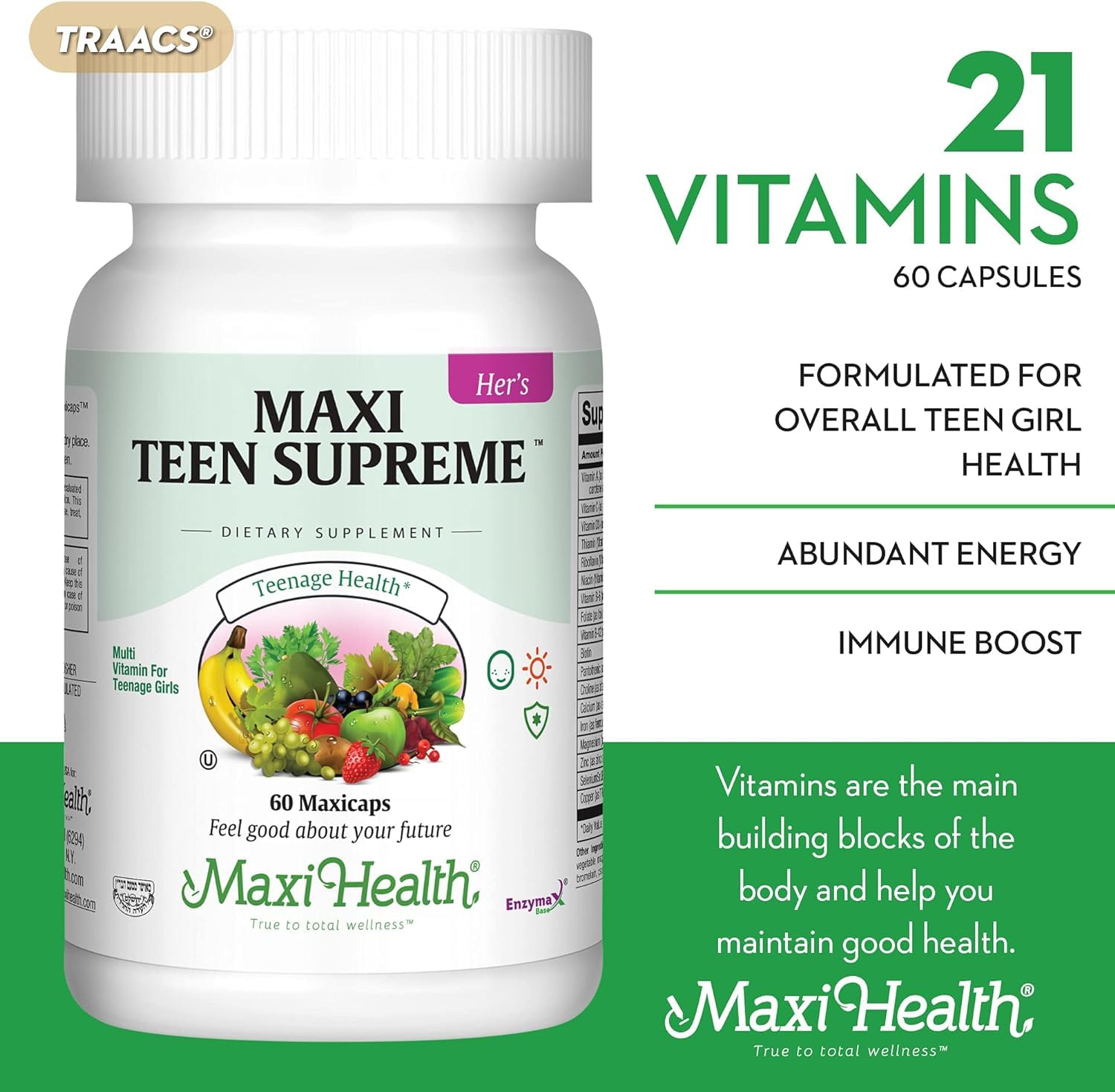 Presentación de Maxi Health multivitaminas para chicas