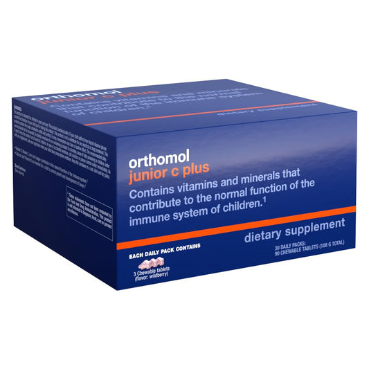 Presentación Orthomol Immun Junior C Plus con sabor a bayas