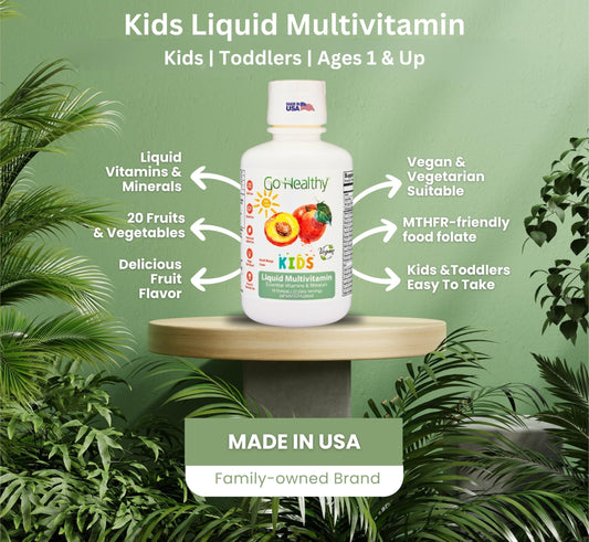 Presentación del producto Go Healthy Kids en soporte verde.