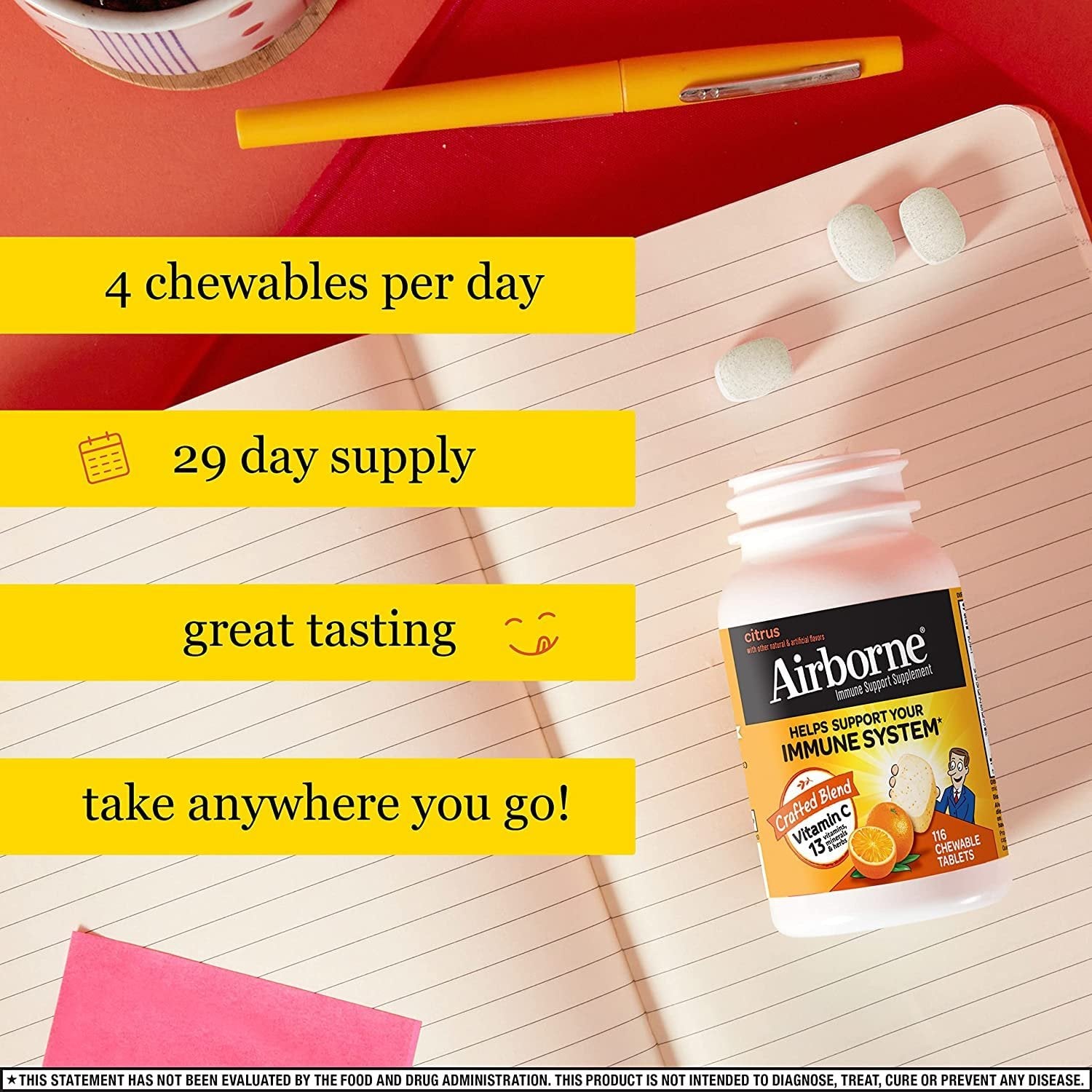 Presentacion tableta masticable Airborne vitamina C y zinc