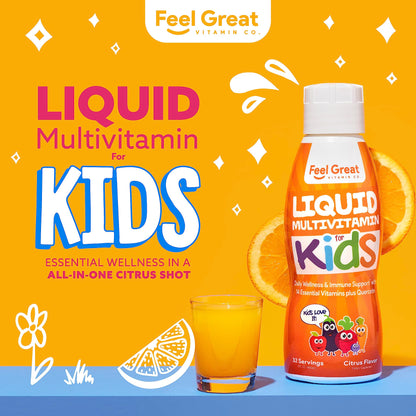 Presentación de vitaminas líquidas para niños con cítricos