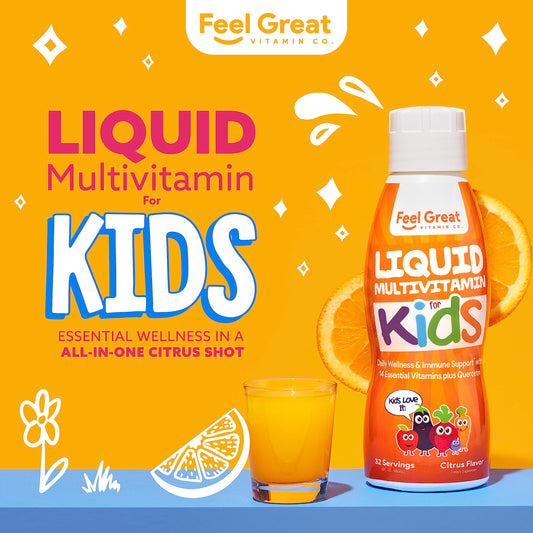 Presentación de vitaminas líquidas para niños con cítricos