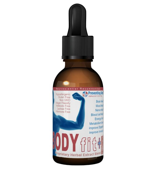 PREVENTING DECLINE Bodyfit+ gotas complejo vitamina B botella frontal