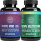 Botellas de suplementos Primal Harvest multivitamínico y mind fuel.