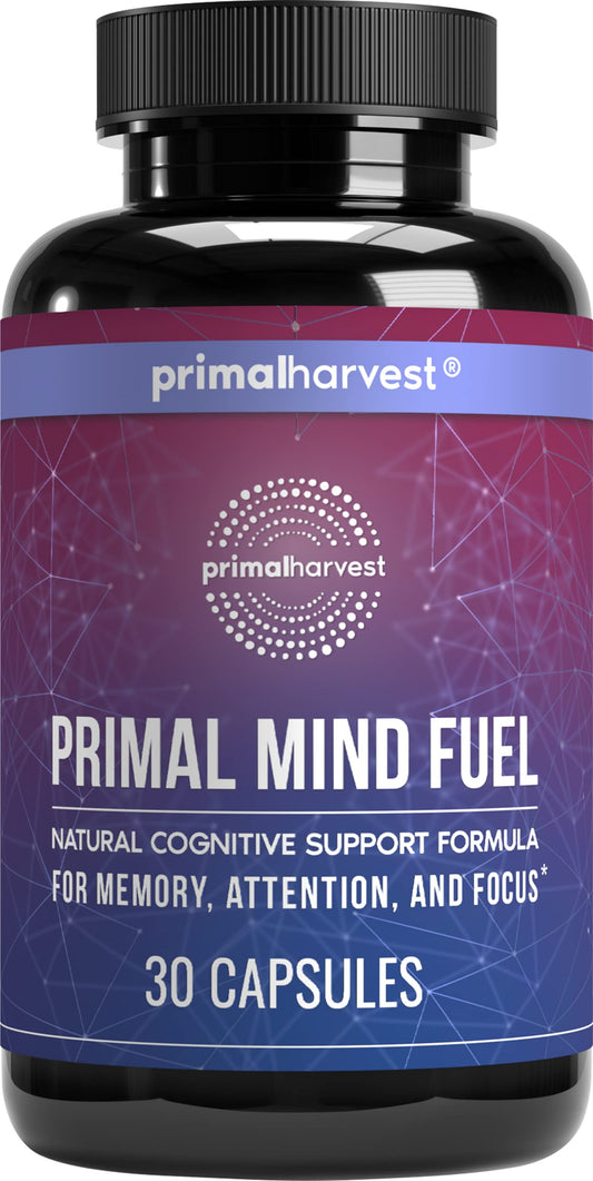Botella de Primal Mind Fuel para soporte cognitivo.